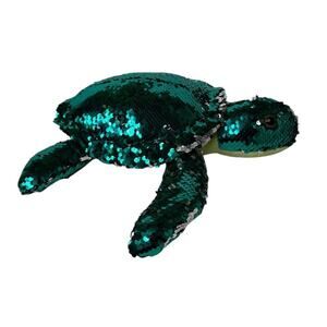 Reversible Sequins Teal Silver Turtle Stuffed Plush Reptile Animal 13.5"